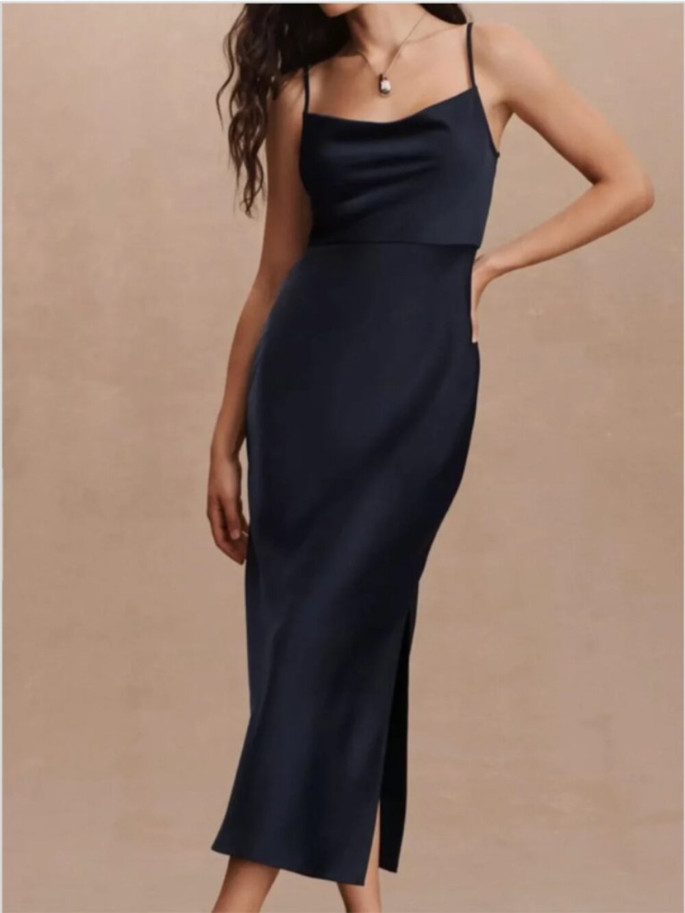 BHLDN Satin Cowl Neck Slip Dress in Black